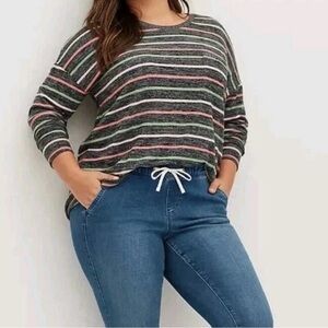Torrid Size 3 Gray Lightweight Sweater With Red Pink Green Stripes